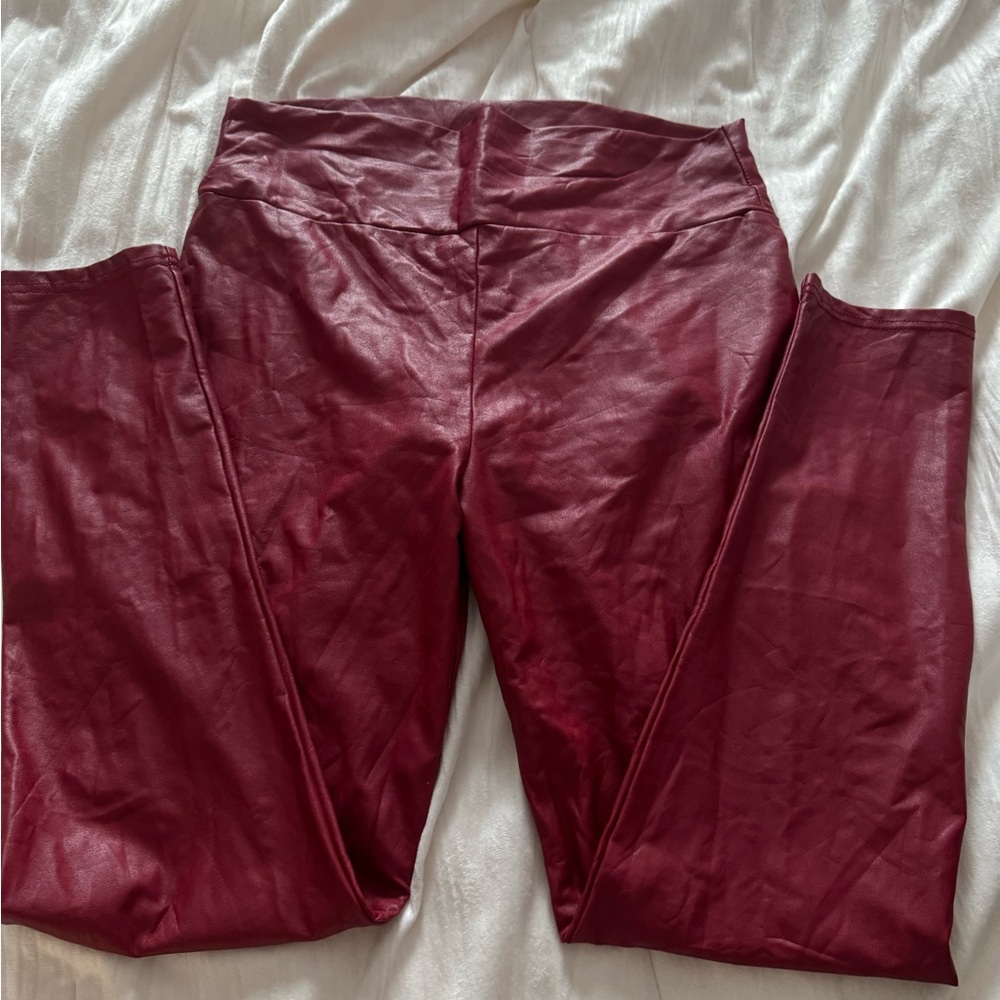 Red leather leggings